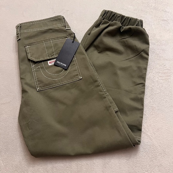 True Religion Women's Bobbi Baggy Cargo Pants Jogger Green Size 27 MSRP $ 199.00 - Picture 1 of 14